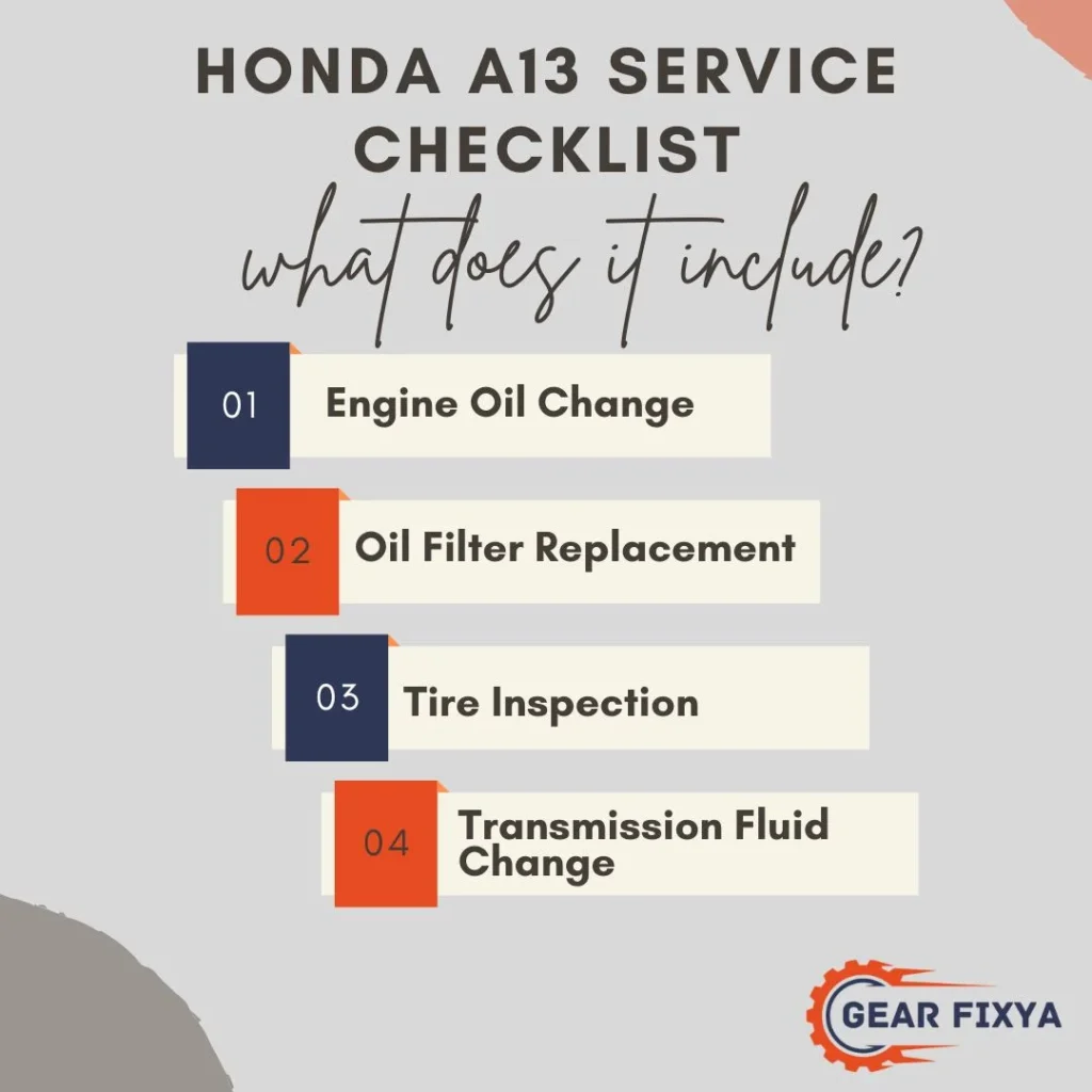 Honda A13 service checklist what does it include