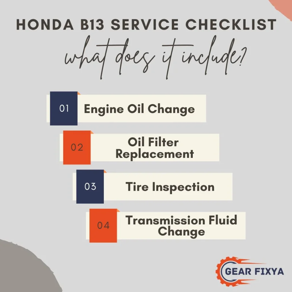 Honda B13 service checklist what does it include